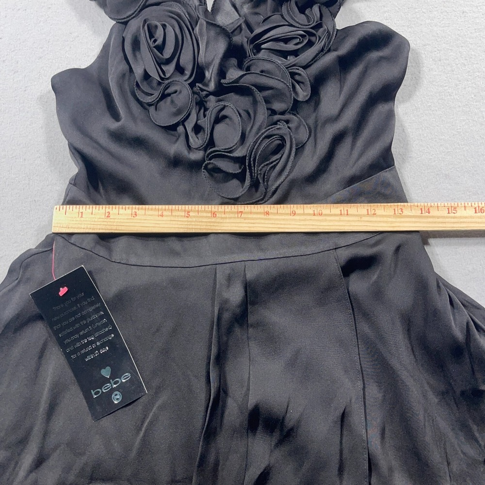 Bebe Rosette Ruffle Halter Dress Women Small Fit Flare‎ Black Jean And Jane NWT - Picture 6 of 12